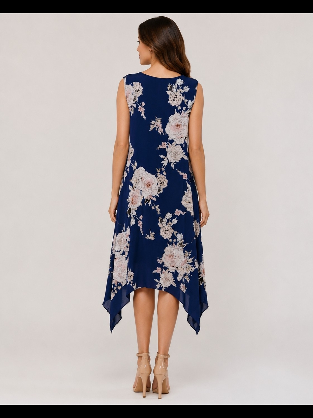 Luxology Womens Sleeveless Navy Floral High-Low Chiffon Midi Dress Size 1X - Picture 4 of 10